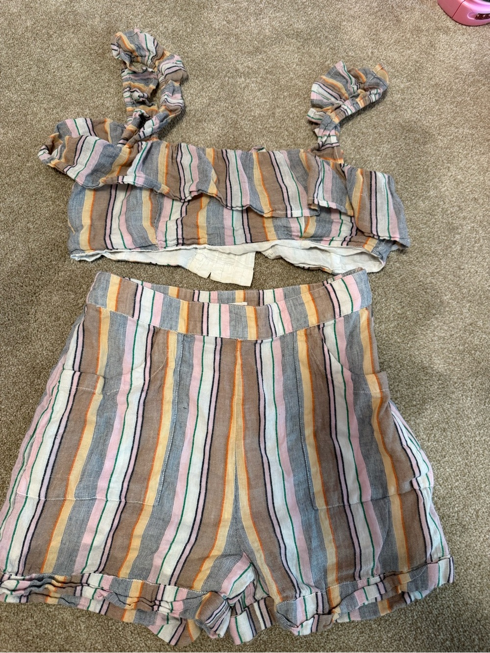 Tularosa Striped Linen Blend Shorts in Pink, Orange, Gray, Green